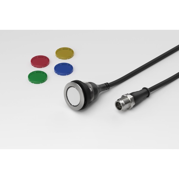 Drucktaster M22 1NO 1NC M12 Stecker A-kodiert