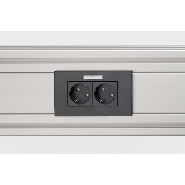 Face Plate M45 2 Gang with Labelling Panel, Horizontal, black grey, similar to RAL 7021