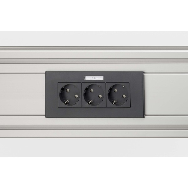 Face Plate M45 3 Gang with Labelling Panel, Horizontal, black grey, similar to RAL 7021