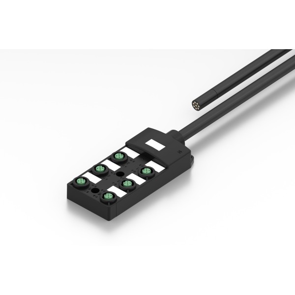 Sensor/Aktor-Verteilerbox M12 3P 6 Steckplätze A-kodiert, schwarz